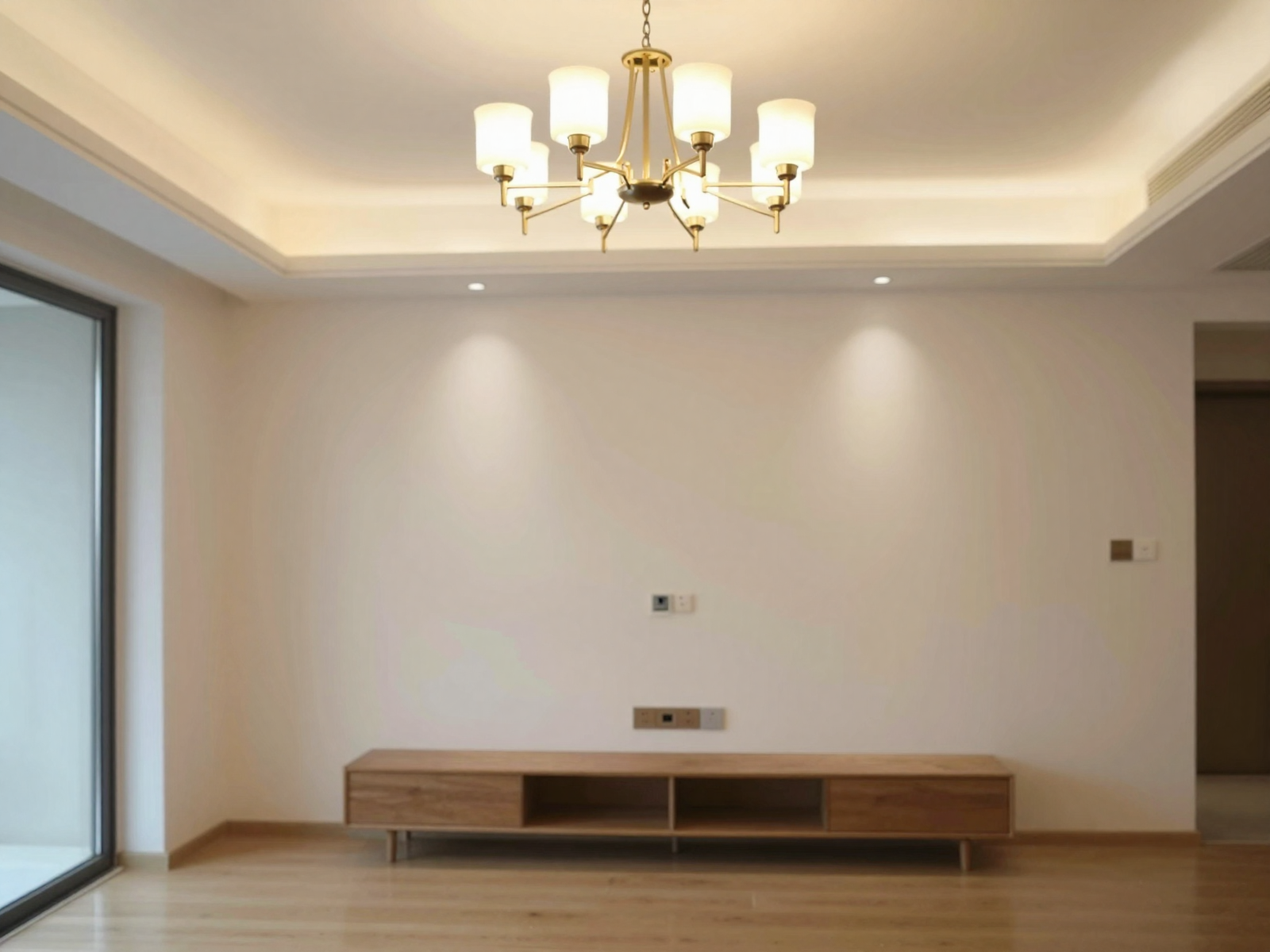 Modern completed electrical installation with lighting fixtures